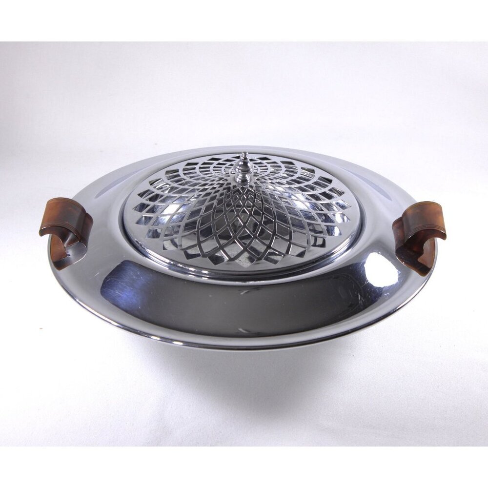 Large Art Deco centrepiece bowl and flower frog, silver plated metal flower frog
